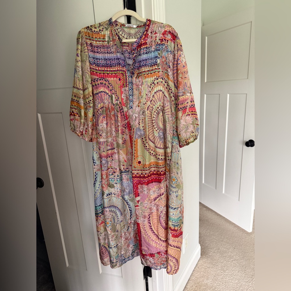 Johnny Was GARDEN MOSAIC TILE BRITTA DRESS silk long Sleeve maxi - Picture 3 of 7